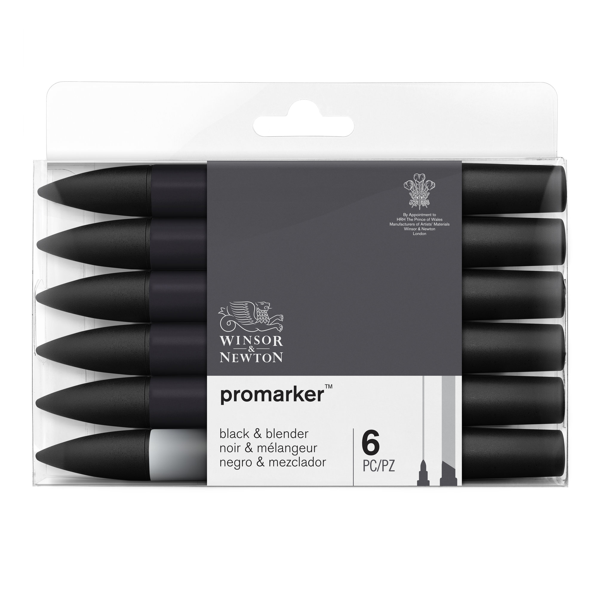 Winsor & Newton Promarker Graphic Drawing Pens Set of 6 (5 Black Pens + Blender)